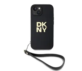DKNY PU-Leder-Stack Logo -Handschlaufe-Rückseite für Apple iPhone 14 Schwarz