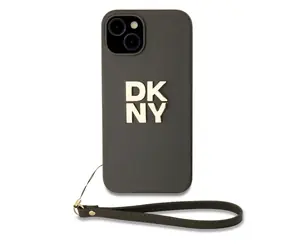 DKNY PU-Leder-Stack Logo -Handschlaufe-Rückseite für Apple iPhone 14 Braun