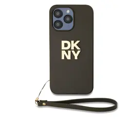 DKNY PU-Leder-Stack Logo -Handschlaufe-Rückseite für Apple iPhone 14 Pro Braun