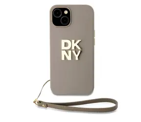 DKNY PU-Leder-Stack Logo -Handschlaufe-Rückseite für Apple iPhone 15 Beige
