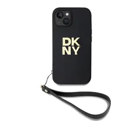 DKNY PU-Leder-Stack Logo -Handgelenkschlaufe-Rückseite für Apple iPhone 15 Schwarz