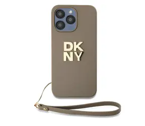DKNY PU-Leder-Stack Logo -Handschlaufe-Rückseite für Apple iPhone 15 Pro Beige