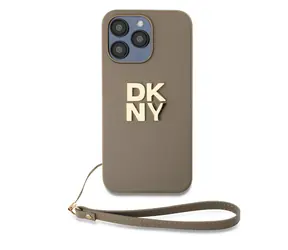 DKNY PU-Leder-Stack Logo -Handschlaufe-Rückseite für Apple iPhone 15 Pro Max Beige