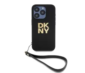 DKNY PU-Leder-Stack Logo -Handschlaufe-Rückseite für Apple iPhone 15 Pro Max Schwarz