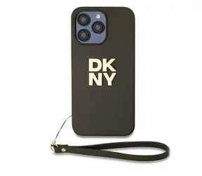 DKNY PU-Leder-Stack Logo -Handschlaufe-Rückseite für Apple iPhone 15 Pro Max Braun