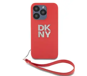 DKNY PU-Leder-Stack Logo -Handschlaufe-Rückseite für Apple iPhone 15 Pro Rot