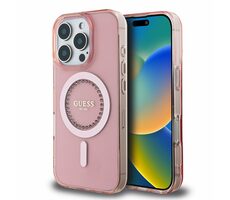 Guess IML Rhinestones Ring MagSafe Back Cover für Apple iPhone 16 Pro rosa