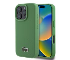 Lacoste Iconic Petit Pique Woven Logo MagSafe Back Cover für Apple iPhone 16 Pro Grün