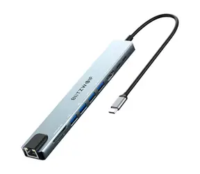 Blitzwolf BW-TH5 Dockingstation silber / 2x USB / USB-C / RJ45 / SD-Karte 