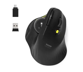 PORT CONNECT ERGONOMISCHER TRACKBALL schwarz / Kabellose ergonomische Maus / 2,4 GHz / USB-A/C / 1600 DPI