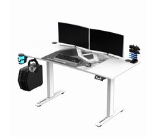Ultradesk LEVEL V2 weiß / Elektrisch verstellbarer Gaming-Schreibtisch / 140 x 68 x 72-117 cm / Kopfhörer- & Getränkehalter