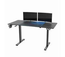Ultradesk LEVEL V2 blau / Elektrisch verstellbarer Gaming-Schreibtisch / 140 x 68 x 72-117 cm / Kopfhörer- & Getränkehalter