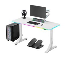 Ultradesk IRON weiß / Gaming-Tisch / 132,5 x 60,5 x 71 - 81 cm / höhenverstellbar / LED-Beleuchtung