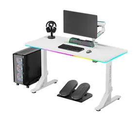 Ultradesk IRON weiß / Gaming-Tisch / 132,5 x 60,5 x 71 - 81 cm / höhenverstellbar / LED-Beleuchtung