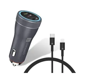 Connect IT InCarz DUPLEX Autoladegerät grau / 27W / 2x USB-C / 1x Lightning