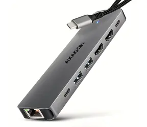 Axagon HMC-7HX2, USB 5Gbps Hub, 2x USB-A, USB-C, 2x HDMI 4k/60Hz, RJ-45 GLAN, PD 100W, USB-C Kabel 15cm