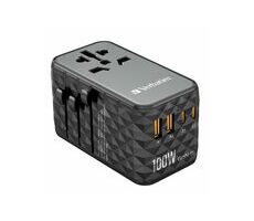 Verbatim UTA-06 Universal Reiseadapter / 2x USB-C / PD 100W und QC4+ / 2xUSB-A QC 3.0 / schwarz 