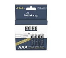 MediaRange wiederaufladbarer USB-C Li- ION -Akku Micro AAA / 500 mAh / 1,5 V / 4 Stück