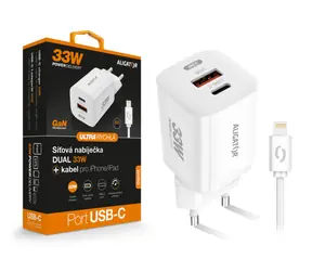 Aligator GaN Schnellladegerät / PD 33W / USB-C/Lightning Kabel / weiß