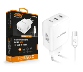 Aligator Schnellladegerät Aligator / PD 40W / 2xUSB-C / USB-C/USB-C Kabel / weiß