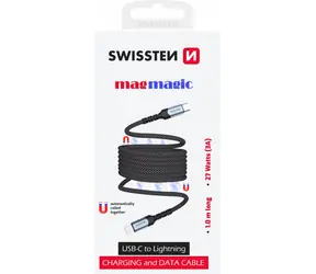 Swissten Magnetisches Datenkabel USB-C - LIGHTNING 1m schwarz