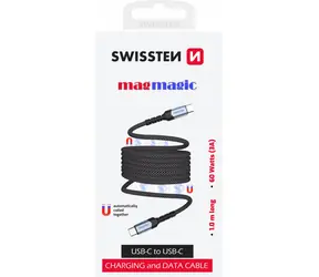 Swissten Magnetisches Datenkabel USB-C - USB-C 1m / 60W / geflochten