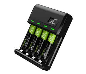Green Cell GRSETGC02 / Akkuladegerät / NiMH / 1,2A / Laden nur von Zellen / inklusive 4 Stück AAA Batterien 