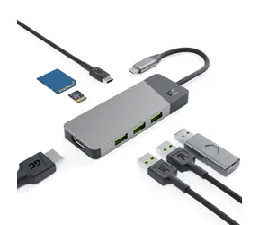 Green Cell GC Connect HUB USB-C PD 85W / Hub 7- Port / 15cm / 3xUSB-A / 1xUSB-C / 1xHDMI / 1xSD / 1xmicroSD / 4K