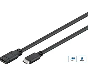 MicroConnect USB3.1CC05EX Verlängerungskabel USB-C 3.2 Gen 1 0,5m schwarz / 1x USB-C(M) / 1x USB-C(F)