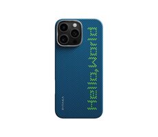 Pitaka Tactile Woven Case Hello WORLD Schutzhülle für iPhone 16 Pro Max blau