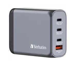 Verbatim 32202 Reise-Universal-GaN-Ladeadapter 100 W Grau / 3x USB-C / 1x USB-A / QC / PD