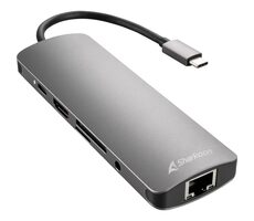 Sharkoon Combo Adapter grau / Dockingadapter / 3x USB 3.2 / RJ45 / USB-C 