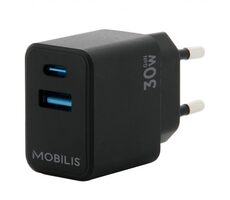 Mobilis Wall Charger 30W schwarz / Ladegerät / 1x USB-A / 1x USB-C 