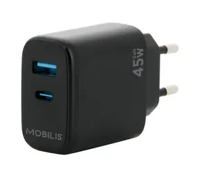 Mobilis Wandladegerät 45W schwarz / 1x USB-A / 1x USB-C