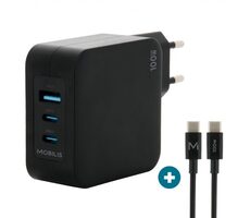 Mobilis Wandladegerät 100W schwarz / 2x USB-C / 1x USB-A / USB-C - USB-C Ladekabel