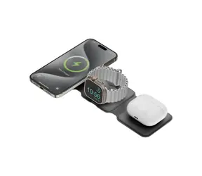 Energea GoMag Trio PLUS faltbares kabelloses Ladegerät grau / für iPhone & Apple Watch & AirPods / 15W