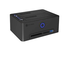 Icy Box IB-1233CL-CR schwarz / externes Gehäuse für 2x 2,5"/3,5" SATA III Laufwerk / Kartenleser / USB-A
