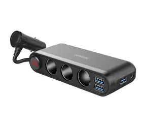 YENKEE YAC 470 schwarz / Autoladeadapter / 3x USB-A / 1x USB-C / 3x 12V Ausgang / 0,7 m