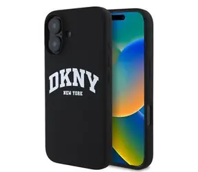 DKNY Liquid Silicone Arch Logo MagSafe Backcover für iPhone 16 PLUS Schwarz
