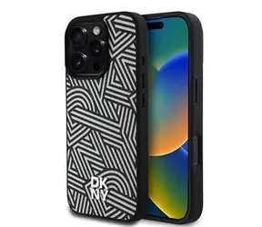 DKNY PU-Leder Crosswalk Pattern Magsafe Back Cover für iPhone 16 Pro Elfenbein