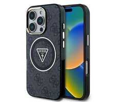 Guess IML 4G Glitter und Triangle Logo MagSafe Back Cover für iPhone 16 Pro Schwarz