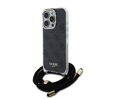 Guess IML 4G Printed Crossbody Strap Back Cover für iPhone 16 Pro Schwarz