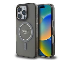 Guess IML Glitter Ring MagSafe Backcover für iPhone 16 Pro Schwarz