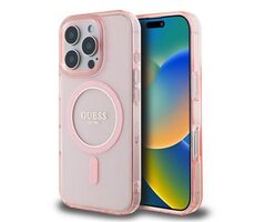 Guess IML Glitter Ring MagSafe Backcover für iPhone 16 Pro Pink