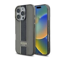 Guess IML Middle 4G Stripe Back Cover für iPhone 16 Pro Schwarz