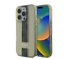 Guess IML Middle 4G Stripe Back Cover für iPhone 16 Pro Braun