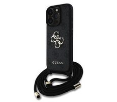 Guess PU 4G Metal Logo Crossbody Strap Back Cover für iPhone 16 Pro Schwarz