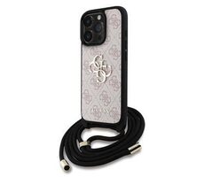 Guess PU 4G Metal Logo Crossbody Strap Back Cover für iPhone 16 Pro Pink