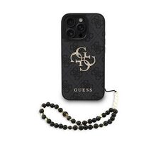 Guess PU 4G Metal Logo Strap Back Cover für iPhone 16 Pro Schwarz