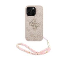 Guess PU 4G Metal Logo Strap Back Cover für iPhone 16 Pro Max Rosa